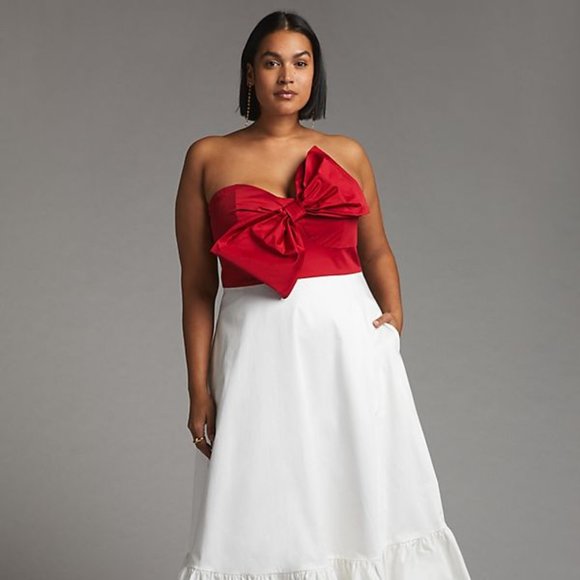 ANTHROPOLOGIE Bow-Tie Maxi Dress size 2 new with tag red white nwt - Picture 7 of 11